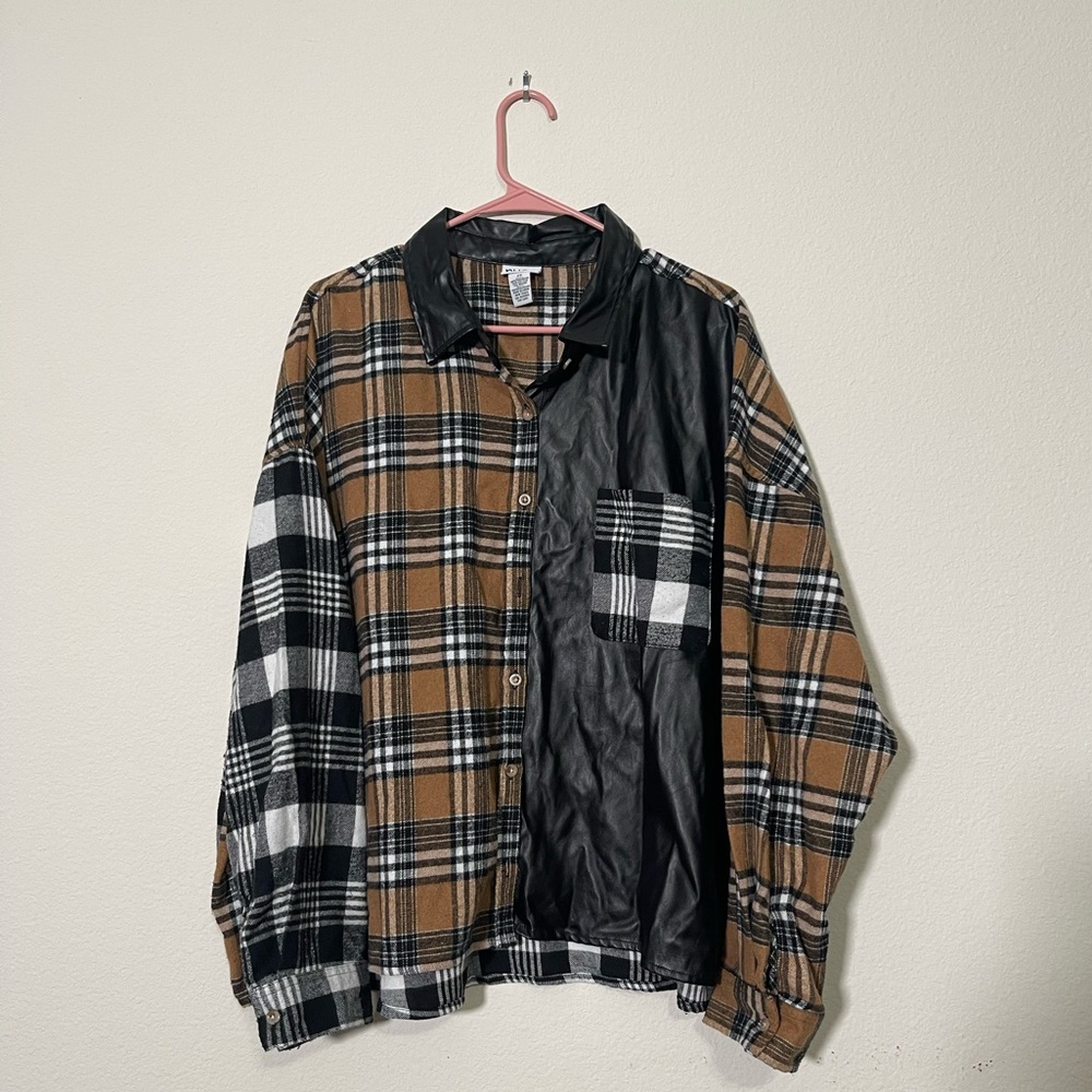Rue+ (Rue21) PU Leather Plaid Button Down Size 3X